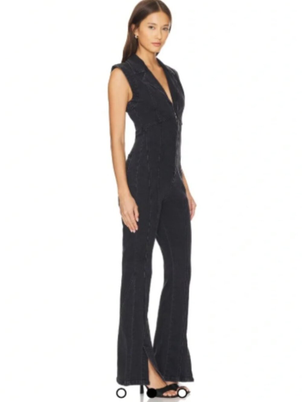 Free People We The Free CRVY Ring The Alarm Denim Jumpsuit Small Black